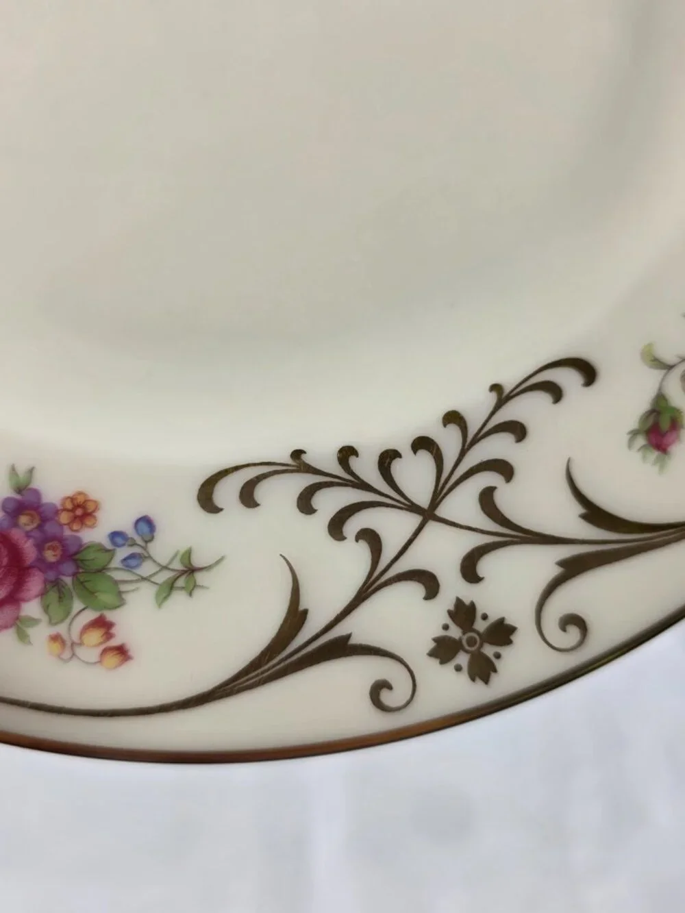 TWO Lenox Radience Luncheon Plates Ivory with Rose Bouquets, Gold Scrolls & Trim